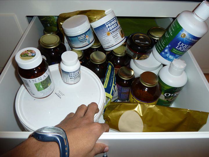 Drawer full of supplements and superfood powders
